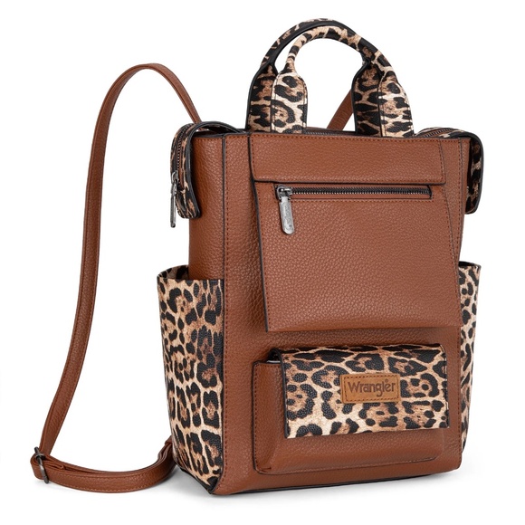 Wrangler Leopard Print Tote/Shoulder Bag Convertible Backpack - Leopard - Picture 3 of 5